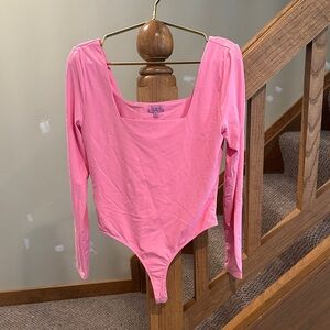Francesca's Collections Pink Long-Sleeve Square Neck Bodysuit - Soft Rose